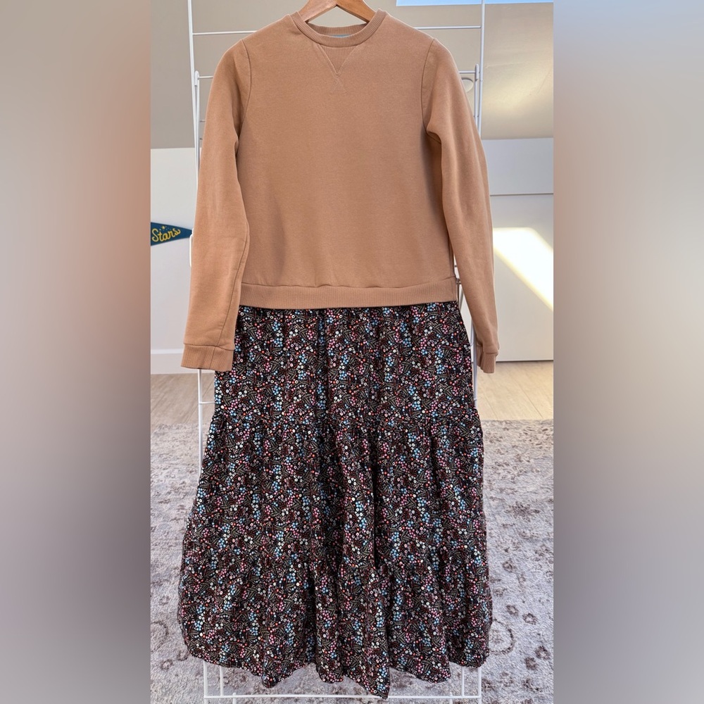 Boden Woven Mix Tiered Sweatshirt Dress
